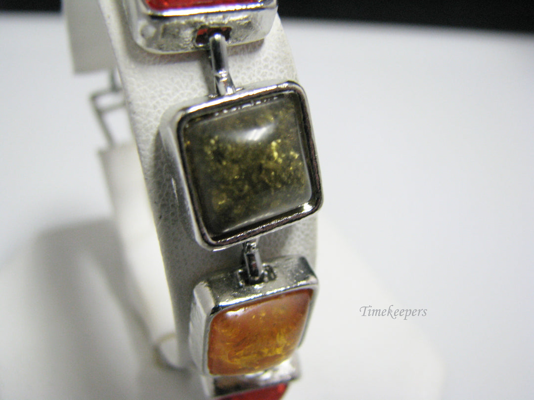 j046 Retro Silver Tone Bracelet With Sparkly Acrylic Stones