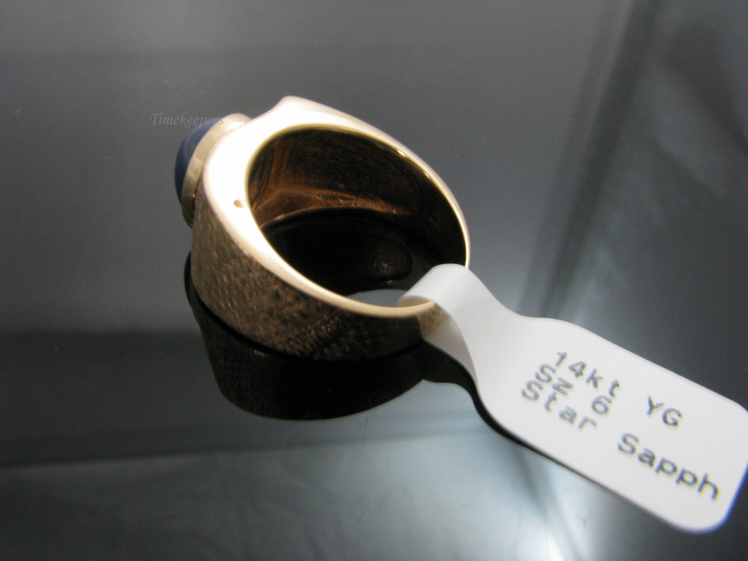 g258  Unique 14kt Yellow Gold Blue Star Sapphire Ring Size 6