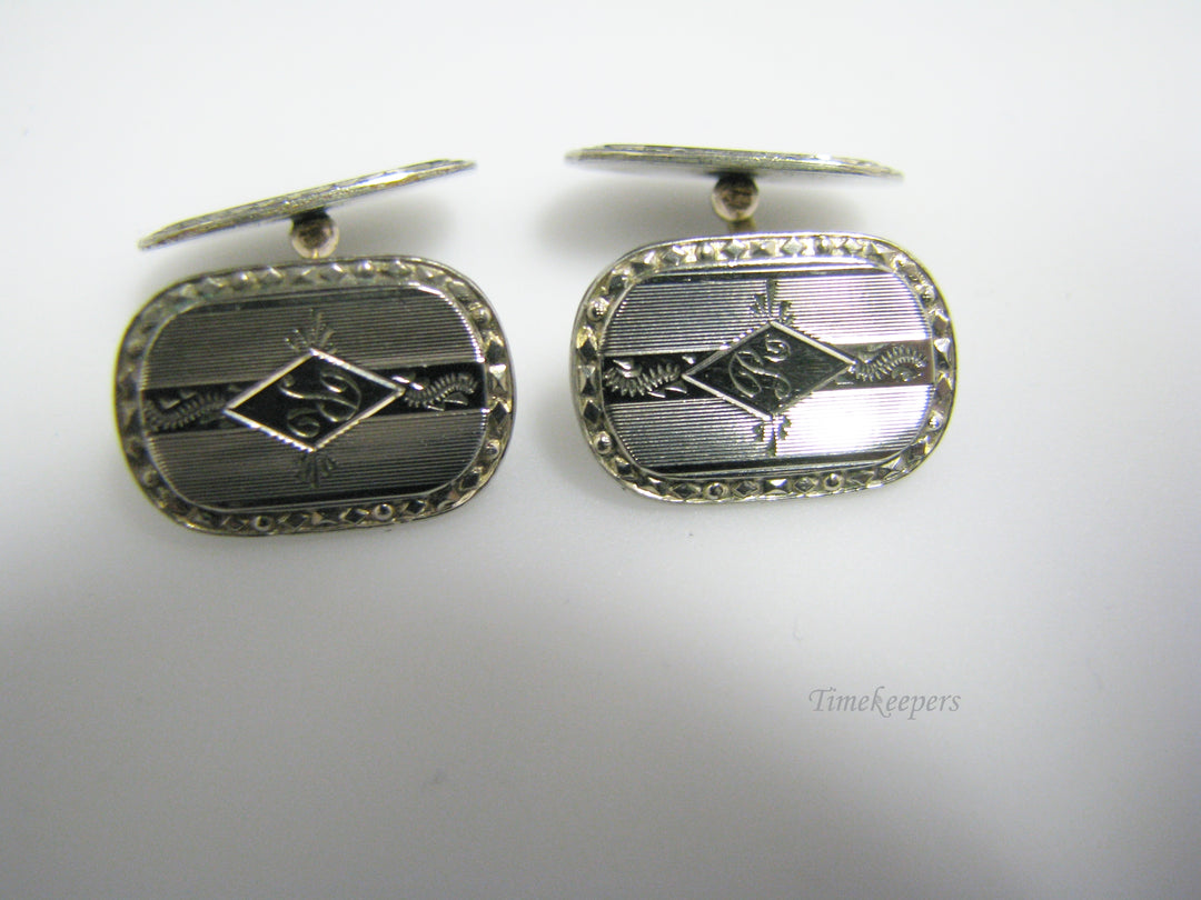 J057 Handsome Vintage HAYWARD Engraved "R" Silver tone Cuff links