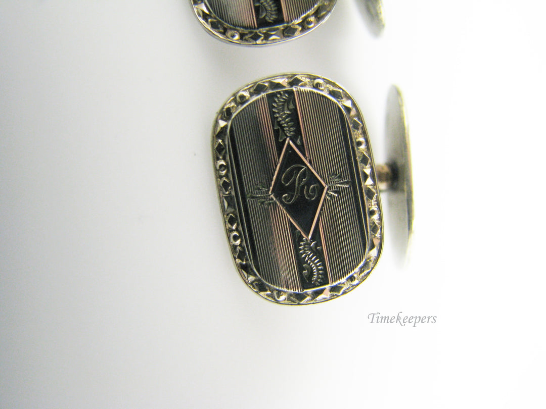 J057 Handsome Vintage HAYWARD Engraved "R" Silver tone Cuff links