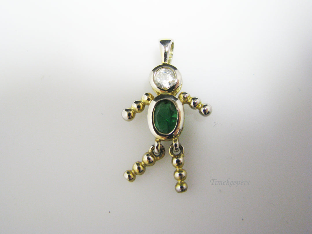 j059 Cute Boy Pendant/ Charm with Green Stone Sterling Silver with Gold Wash