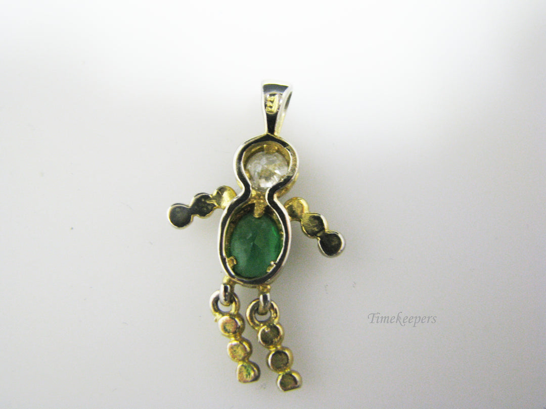 j059 Cute Boy Pendant/ Charm with Green Stone Sterling Silver with Gold Wash