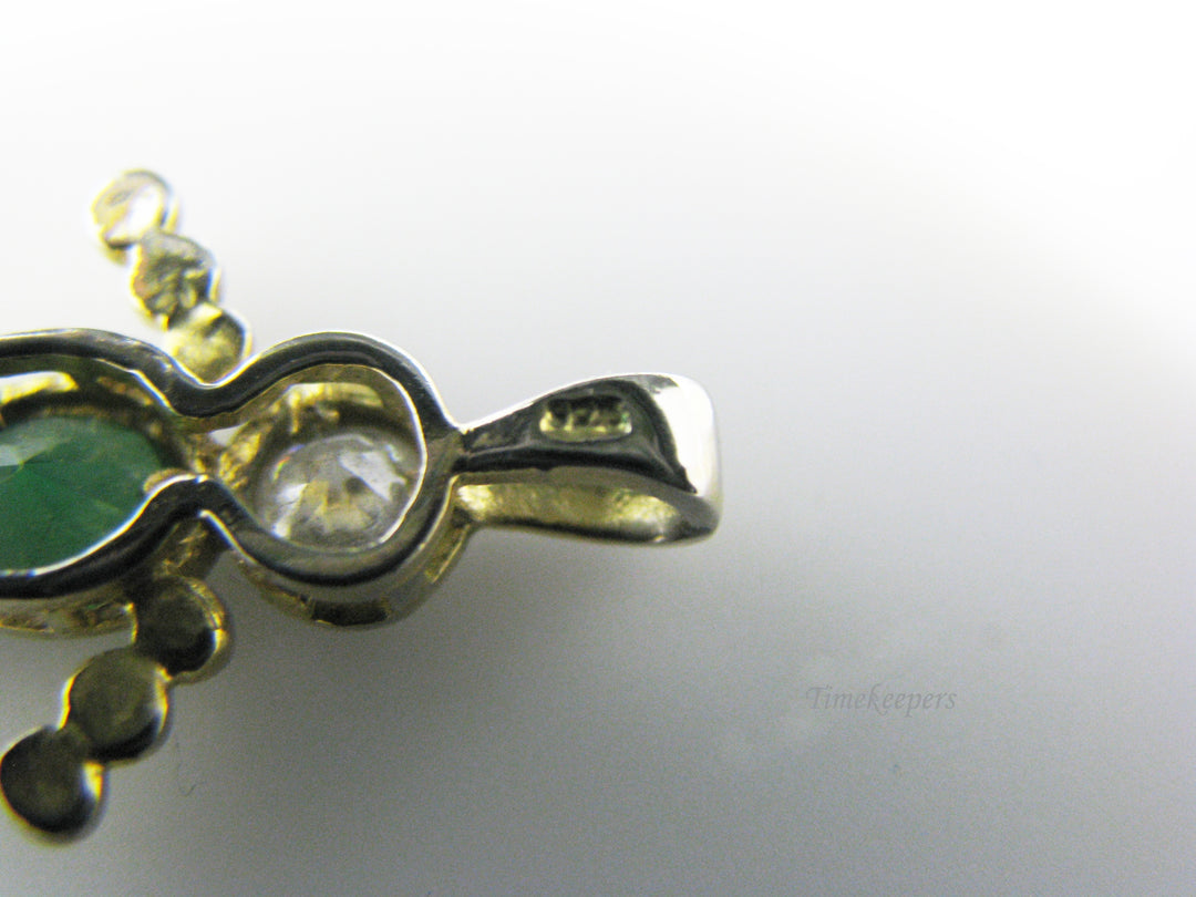 j059 Cute Boy Pendant/ Charm with Green Stone Sterling Silver with Gold Wash