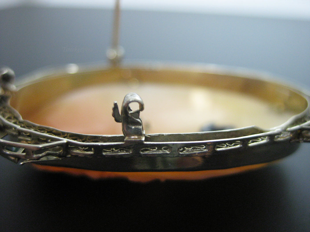 g279 Stunning Vintage 14kt White Gold Cameo Brooch with Emeralds and a Diamond