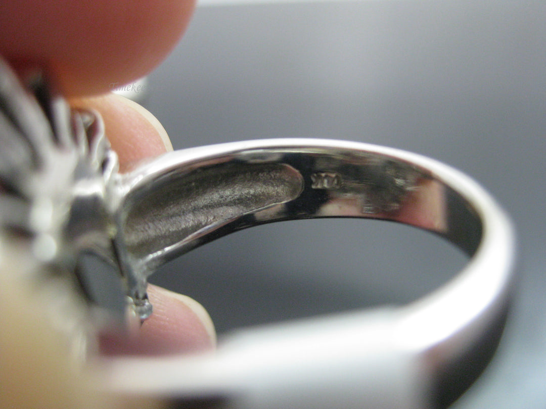 g284 Stunning 14kt White Gold Jade Statement ring with 10 Beautiful Diamonds 2.50TDW