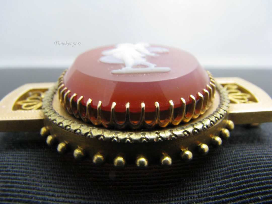 b815 Exquisite Antique 14kt Yellow Gold Carved Carnelian Cameo Brooch/Pendant