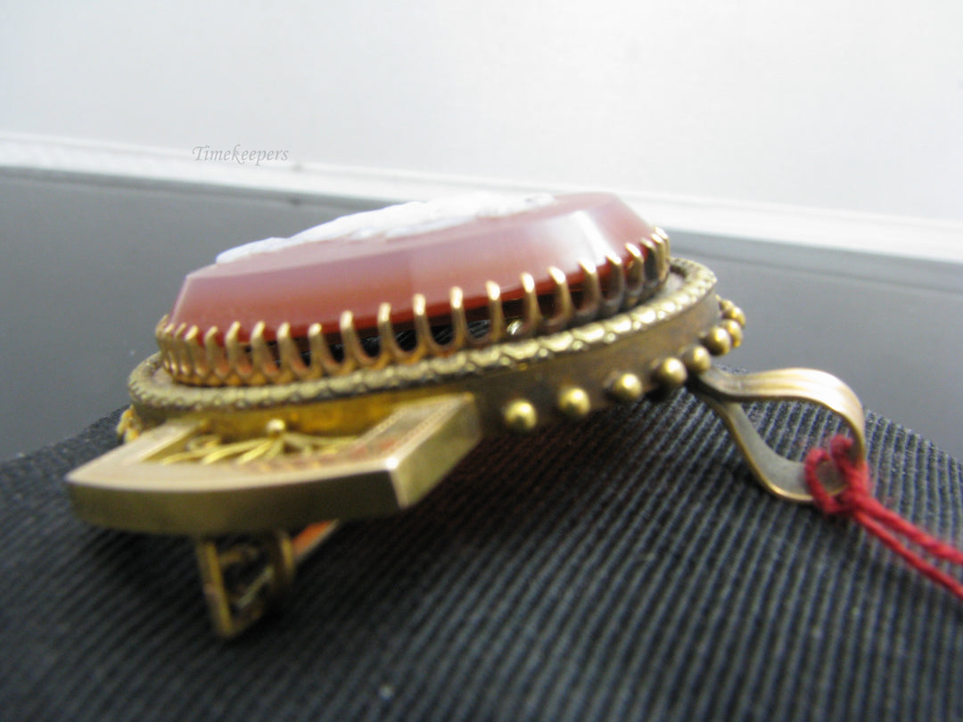 b815 Exquisite Antique 14kt Yellow Gold Carved Carnelian Cameo Brooch/Pendant