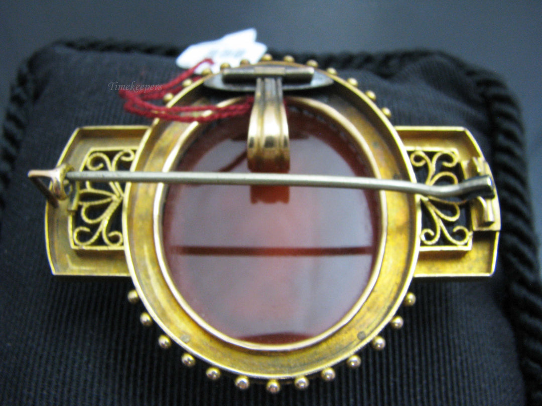 b815 Exquisite Antique 14kt Yellow Gold Carved Carnelian Cameo Brooch/Pendant