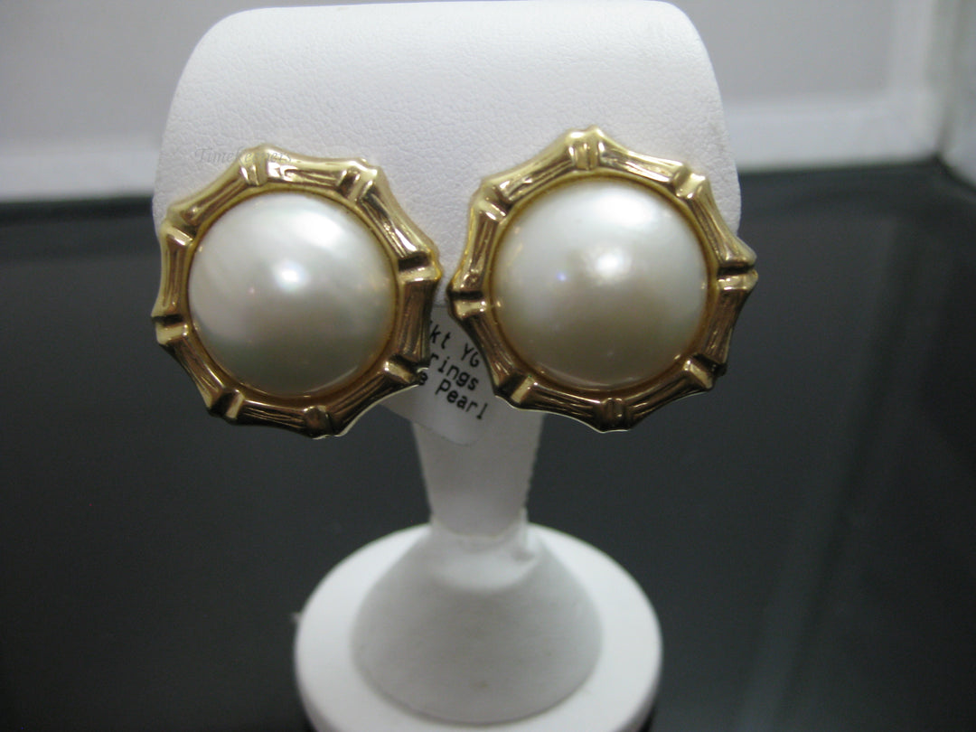 g294 Beautiful 14kt Yellow Gold Mabe Pearl Earrings