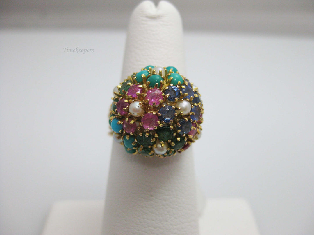 b842 Beautiful 14kt Yellow Gold Multicolored Gemstone Ring