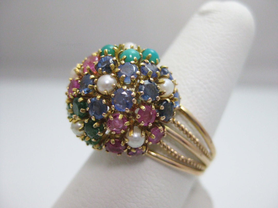 b842 Beautiful 14kt Yellow Gold Multicolored Gemstone Ring