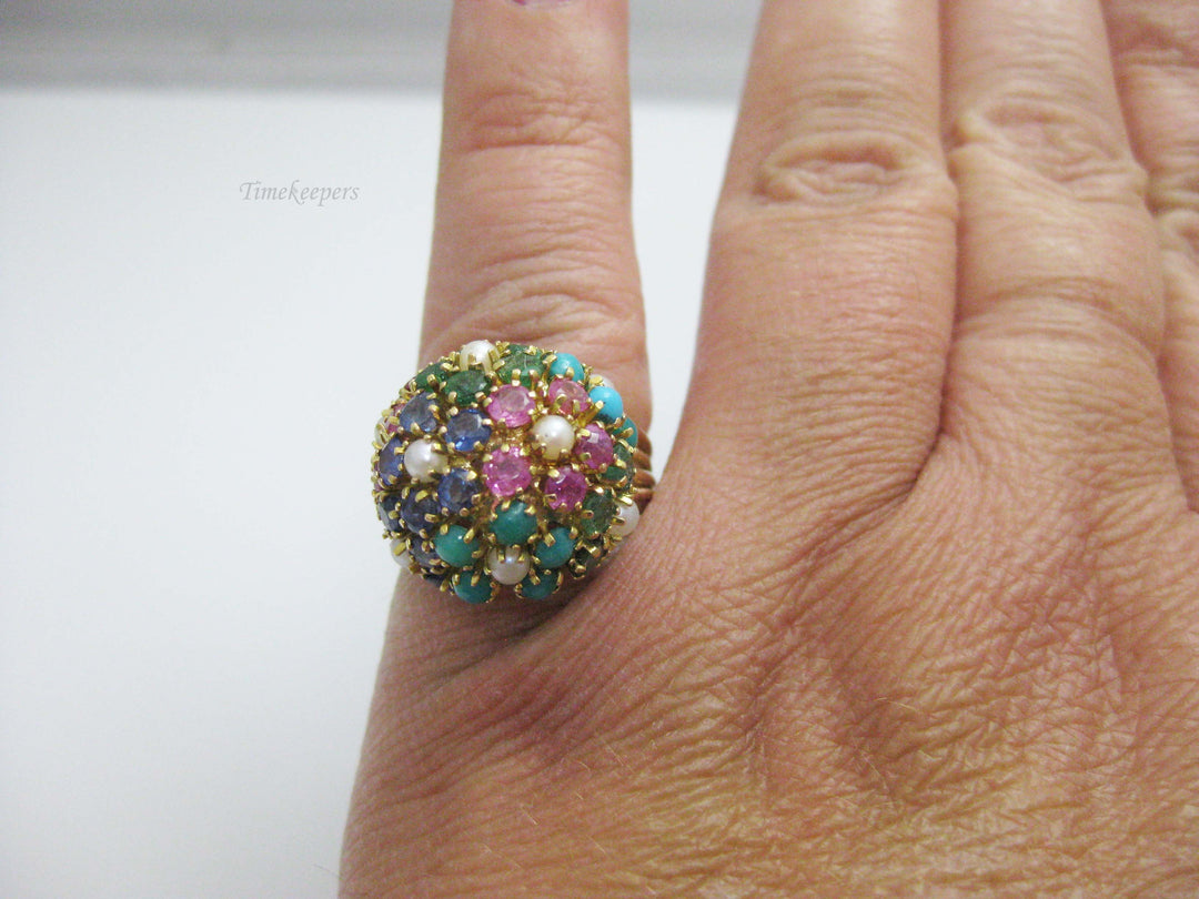 b842 Beautiful 14kt Yellow Gold Multicolored Gemstone Ring