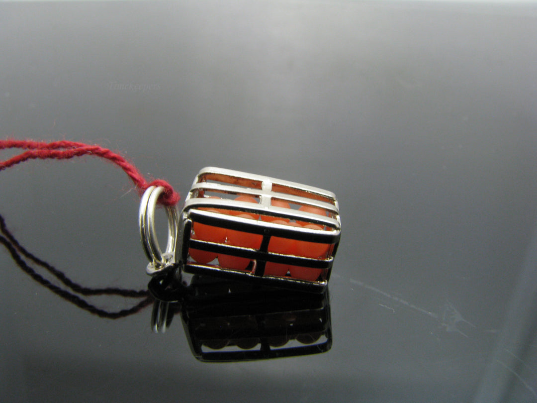 b836 Cute Little Sterling Silver Crate of Oranges Charm or Pendant