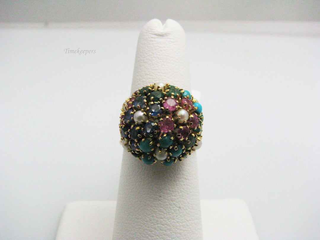 b842 Beautiful 14kt Yellow Gold Multicolored Gemstone Ring