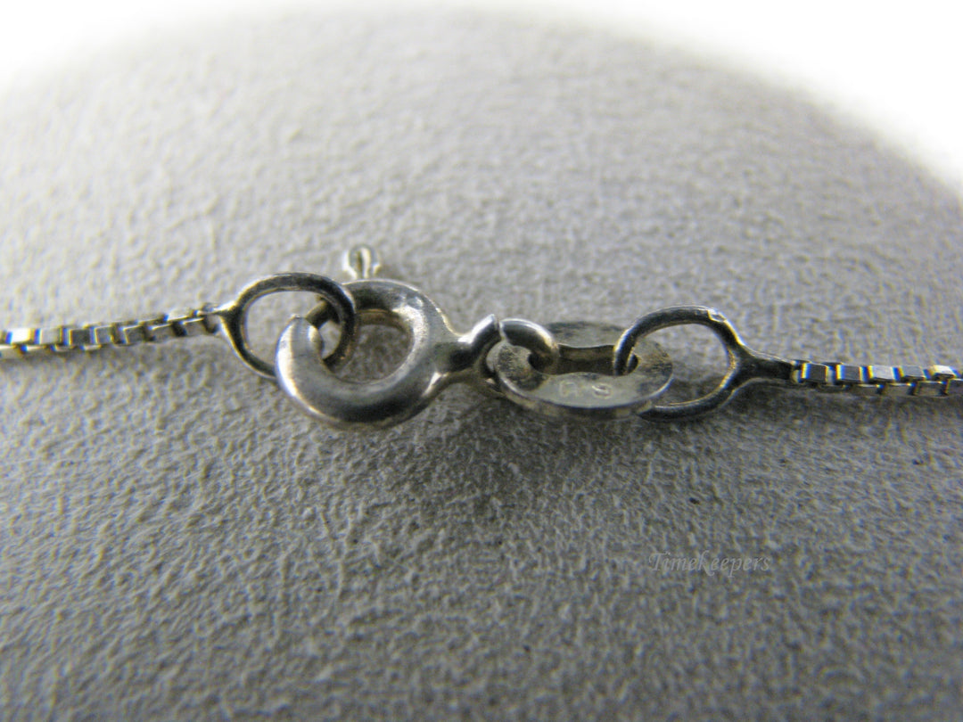 j096 Beautiful Sterling Silver Necklace with Blue Square Pendant 20" Long