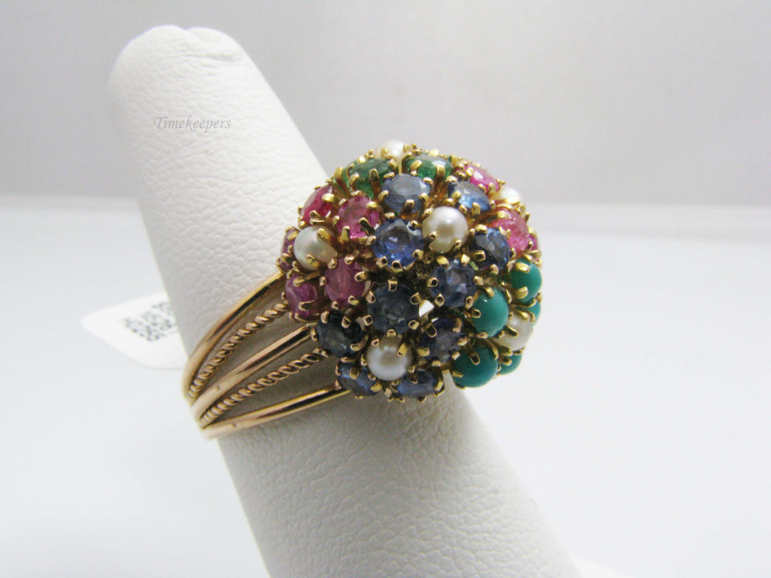b842 Beautiful 14kt Yellow Gold Multicolored Gemstone Ring