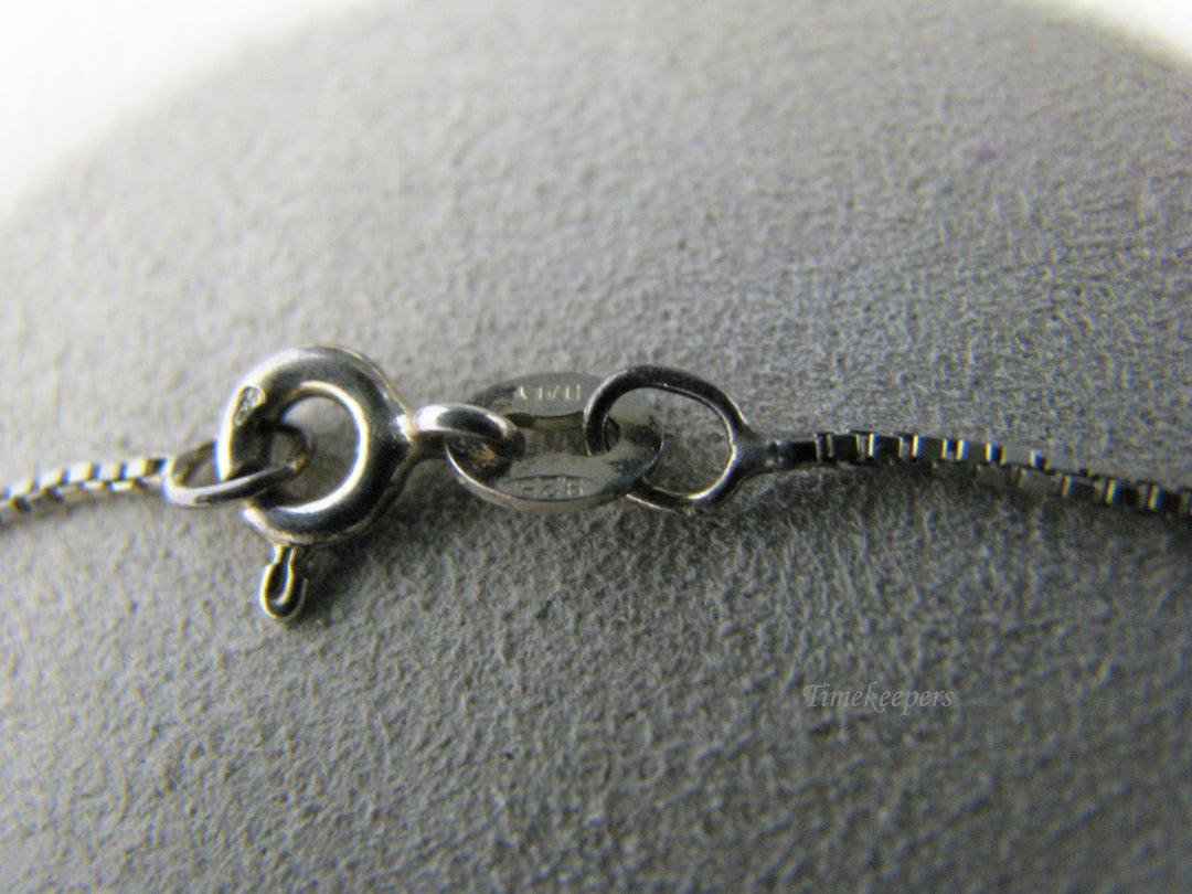 j096 Beautiful Sterling Silver Necklace with Blue Square Pendant 20" Long