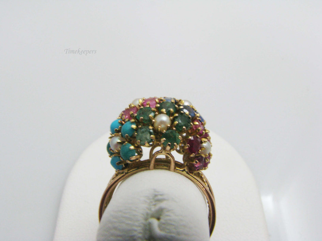 b842 Beautiful 14kt Yellow Gold Multicolored Gemstone Ring