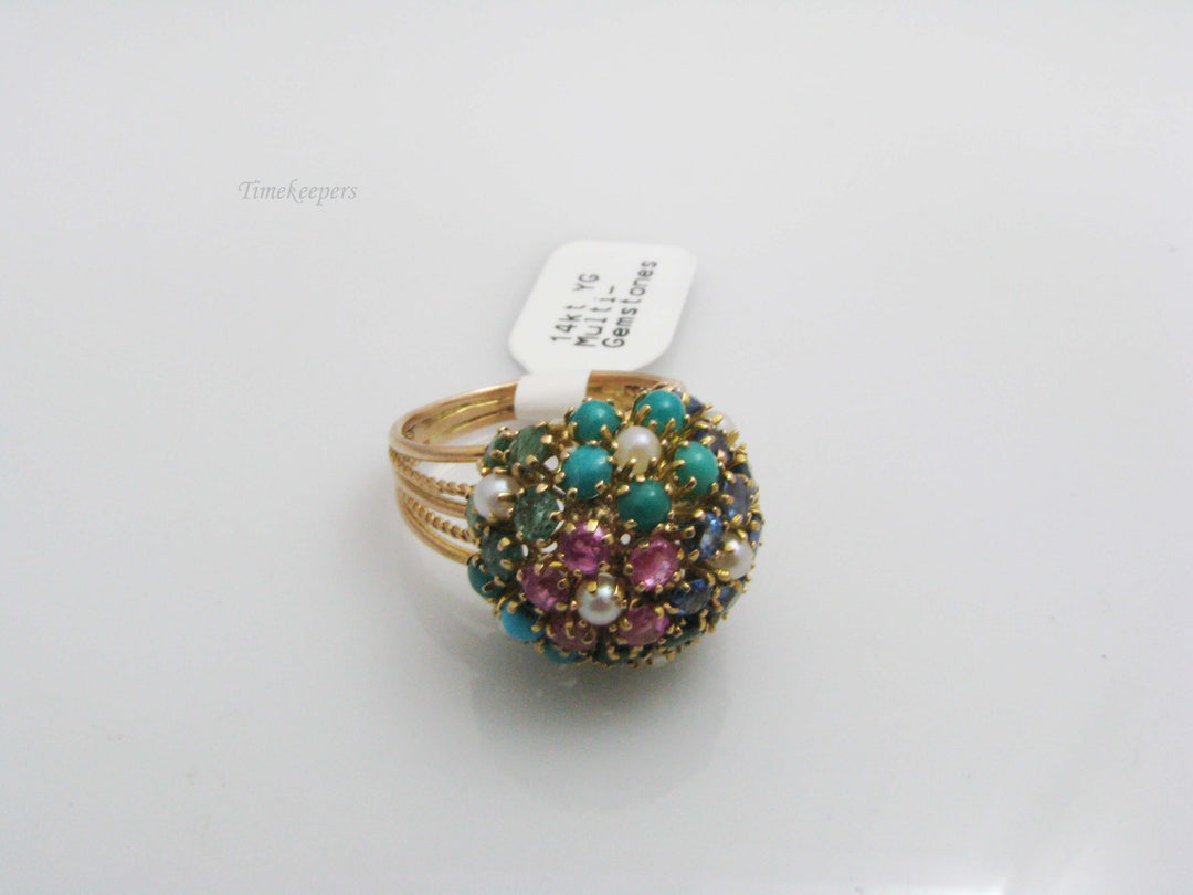 b842 Beautiful 14kt Yellow Gold Multicolored Gemstone Ring