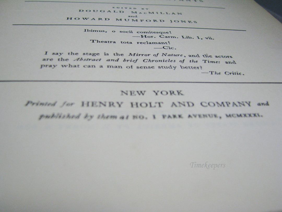 j083 Vintage Book 1931 Plays of the Restoration and 18th Century