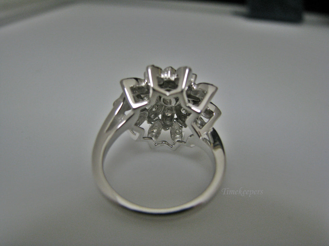 H194 Gorgeous Flower Shaped Multiple Diamond Ring in 14k White Gold