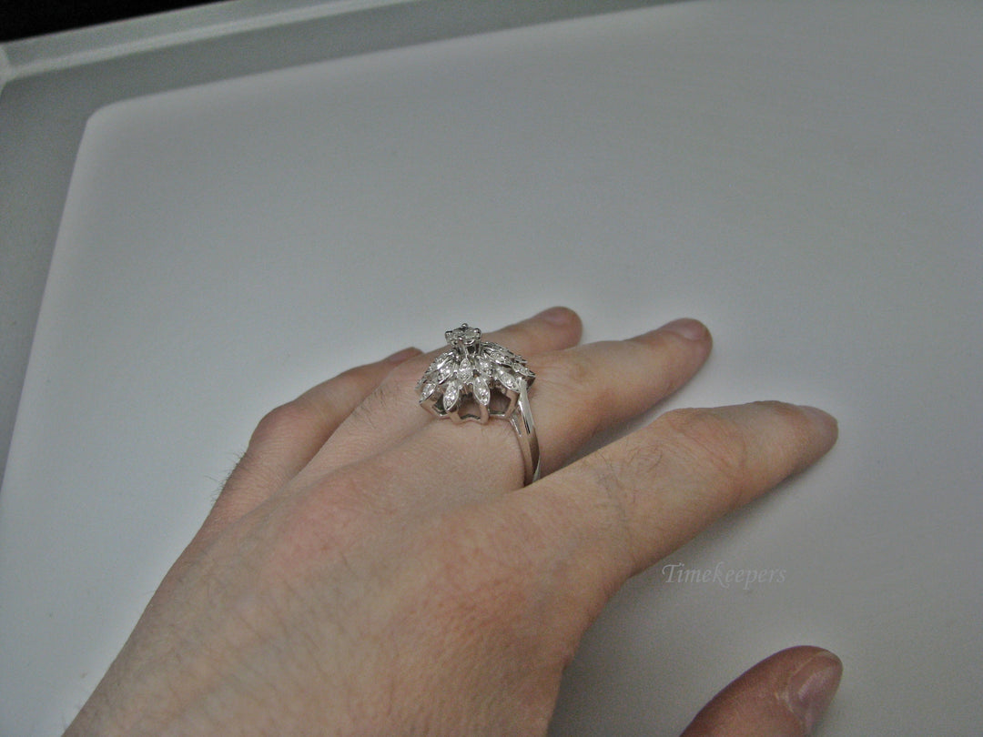 H194 Gorgeous Flower Shaped Multiple Diamond Ring in 14k White Gold