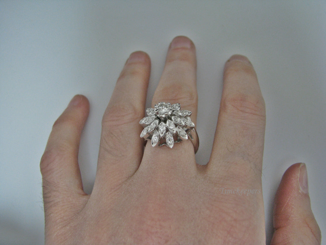 H194 Gorgeous Flower Shaped Multiple Diamond Ring in 14k White Gold