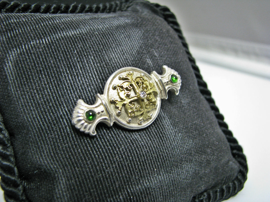 H199 Stunning 18K and Sterling Silver Brooch/ Pin with Diamond in the Center