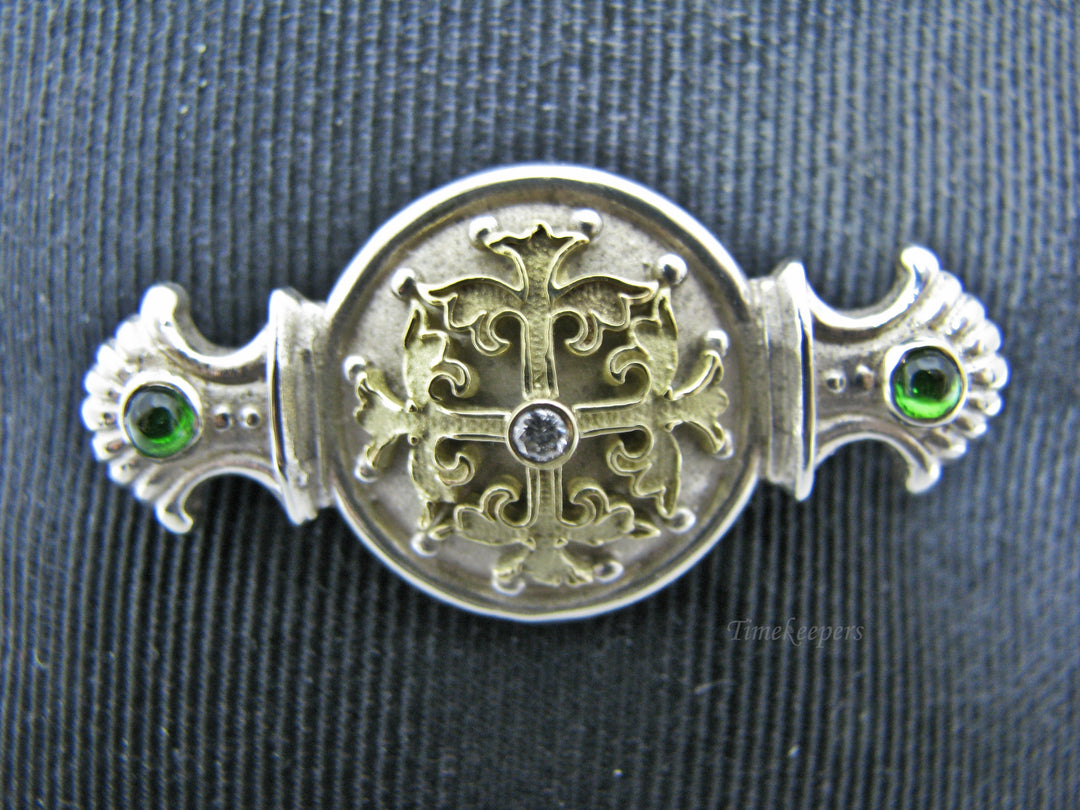 H199 Stunning 18K and Sterling Silver Brooch/ Pin with Diamond in the Center