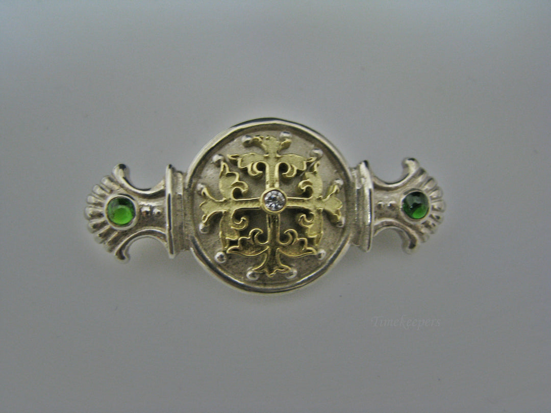 H199 Stunning 18K and Sterling Silver Brooch/ Pin with Diamond in the Center