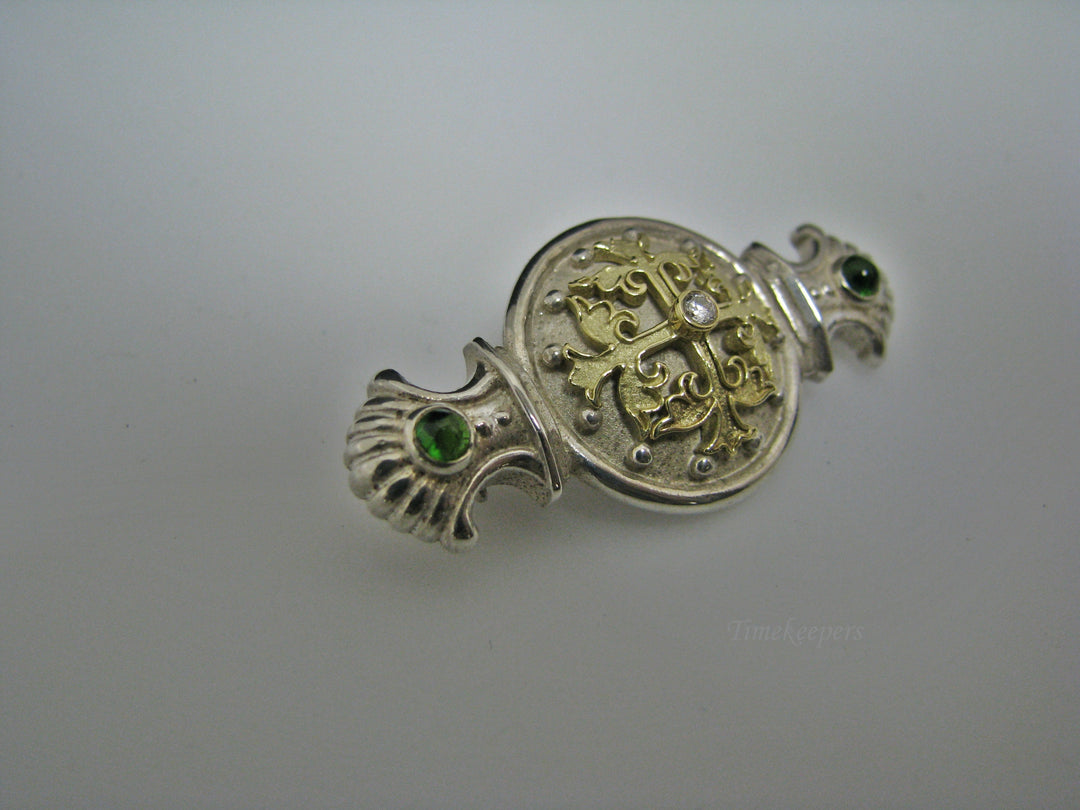 H199 Stunning 18K and Sterling Silver Brooch/ Pin with Diamond in the Center