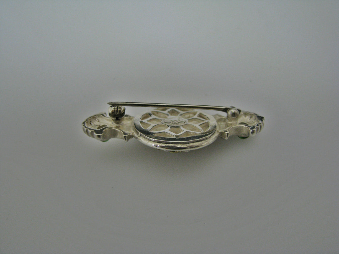 H199 Stunning 18K and Sterling Silver Brooch/ Pin with Diamond in the Center