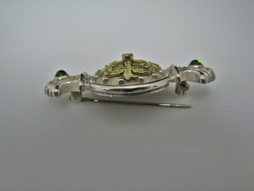 H199 Stunning 18K and Sterling Silver Brooch/ Pin with Diamond in the Center