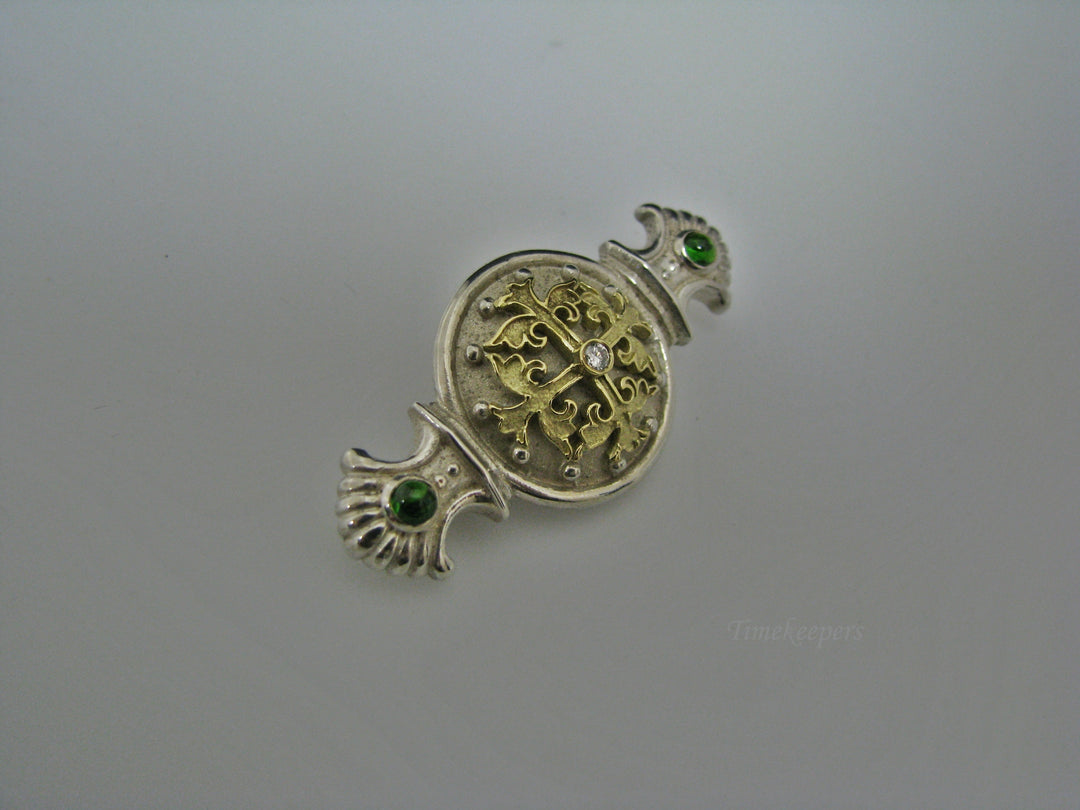 H199 Stunning 18K and Sterling Silver Brooch/ Pin with Diamond in the Center