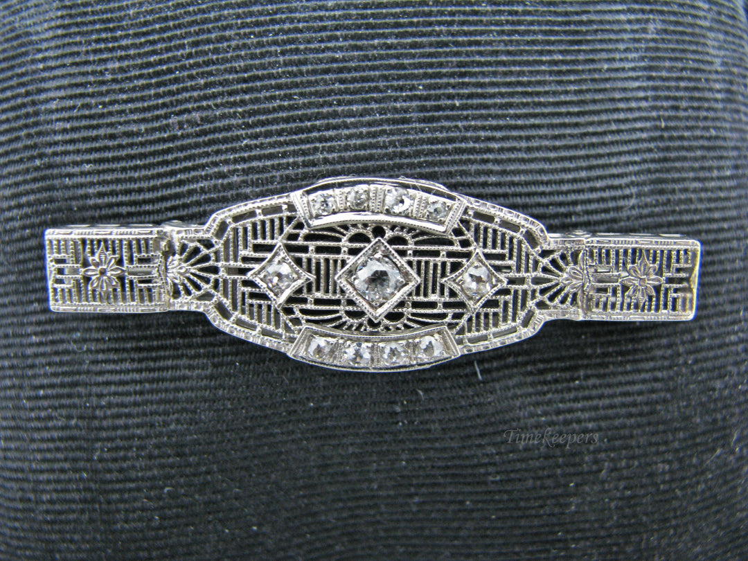 H200 Stunning 14k White Gold Filigree Pin / Brooch with Multiple Diamonds