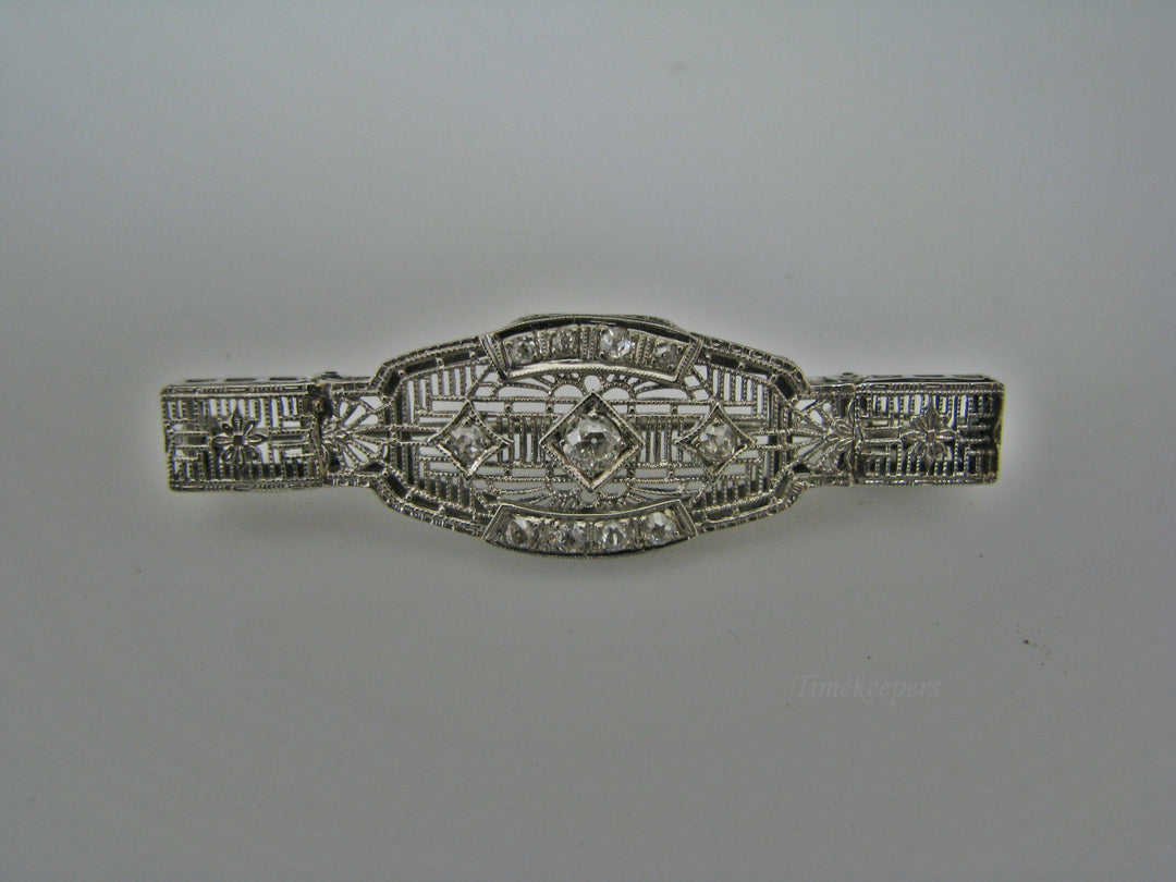 H200 Stunning 14k White Gold Filigree Pin / Brooch with Multiple Diamonds