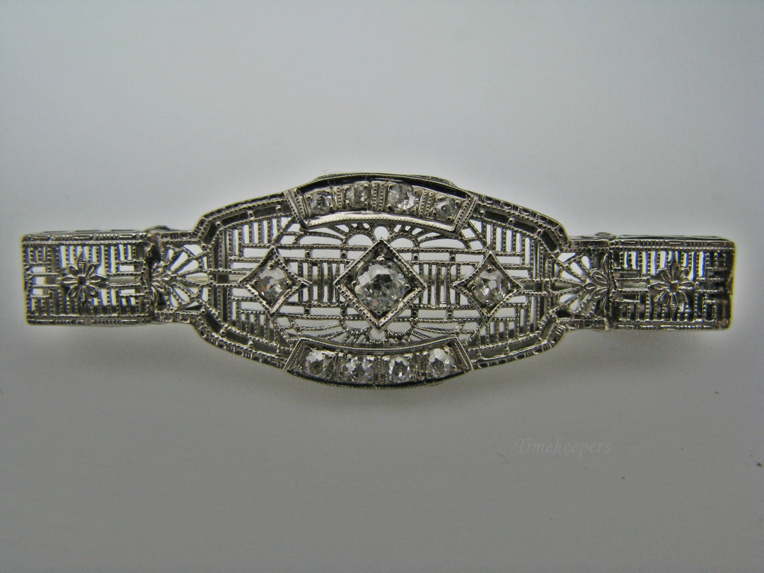 H200 Stunning 14k White Gold Filigree Pin / Brooch with Multiple Diamonds