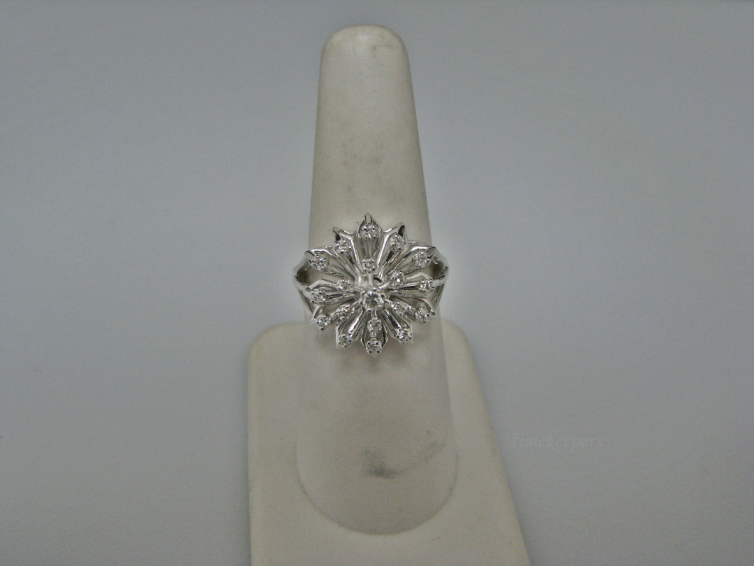 H193 Stunning Flower Shaped Multiple Diamond Ring in 14k White Gold
