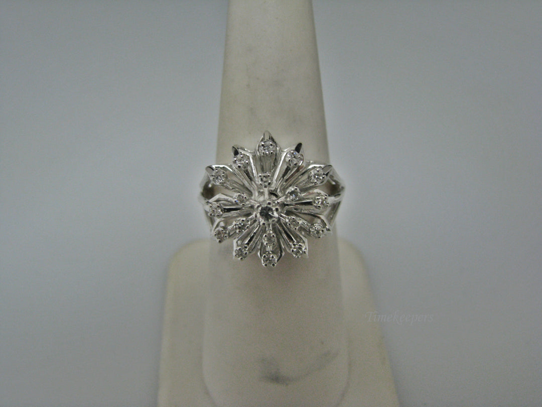 H193 Stunning Flower Shaped Multiple Diamond Ring in 14k White Gold