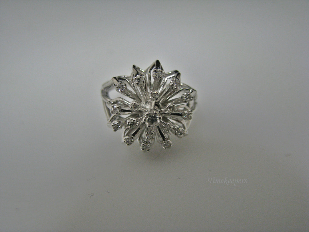 H193 Stunning Flower Shaped Multiple Diamond Ring in 14k White Gold