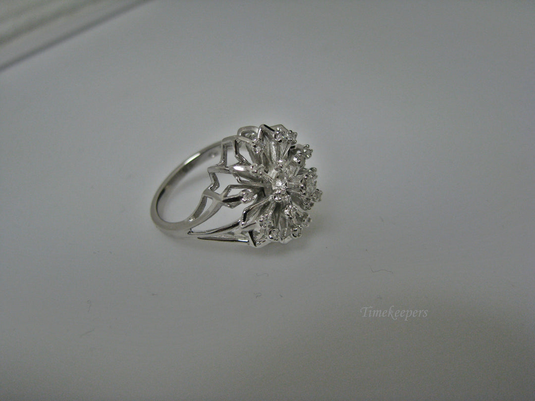 H193 Stunning Flower Shaped Multiple Diamond Ring in 14k White Gold