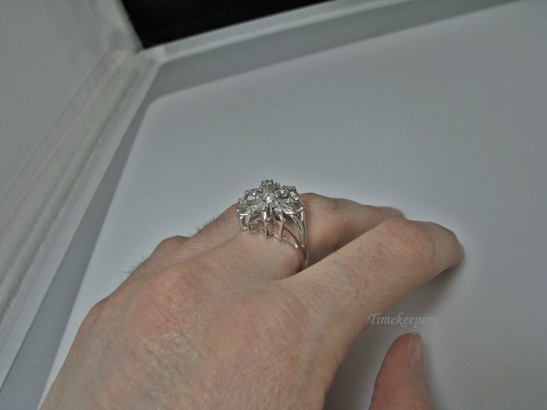 H193 Stunning Flower Shaped Multiple Diamond Ring in 14k White Gold