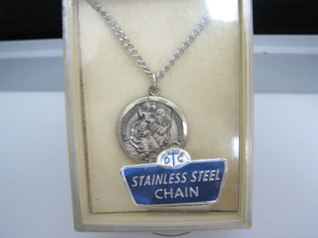 j106 Vintage Sterling Silver St. Christopher Medal Pendant on Stainless Chain