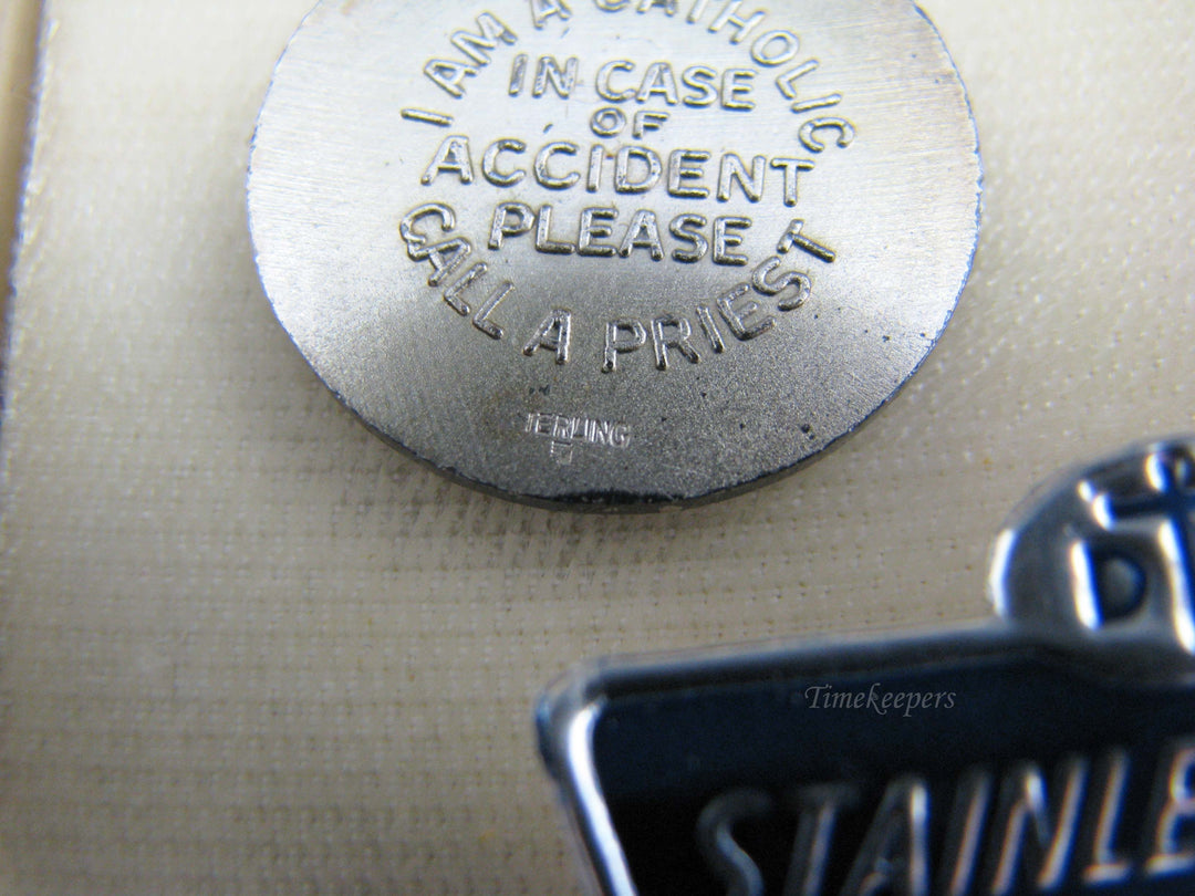 j106 Vintage Sterling Silver St. Christopher Medal Pendant on Stainless Chain