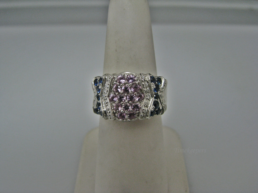 H213 Gorgeous Pink and Blue Sapphire Ring in 14k White Gold with Diamonds