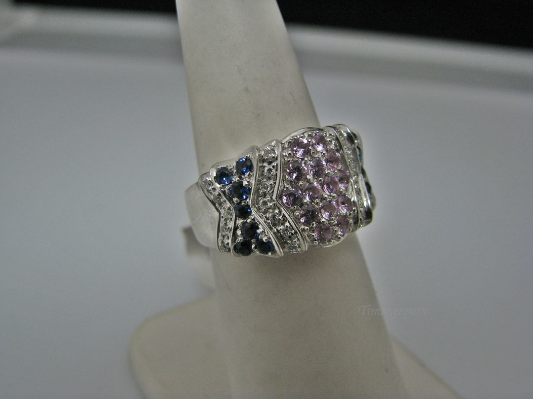 H213 Gorgeous Pink and Blue Sapphire Ring in 14k White Gold with Diamonds