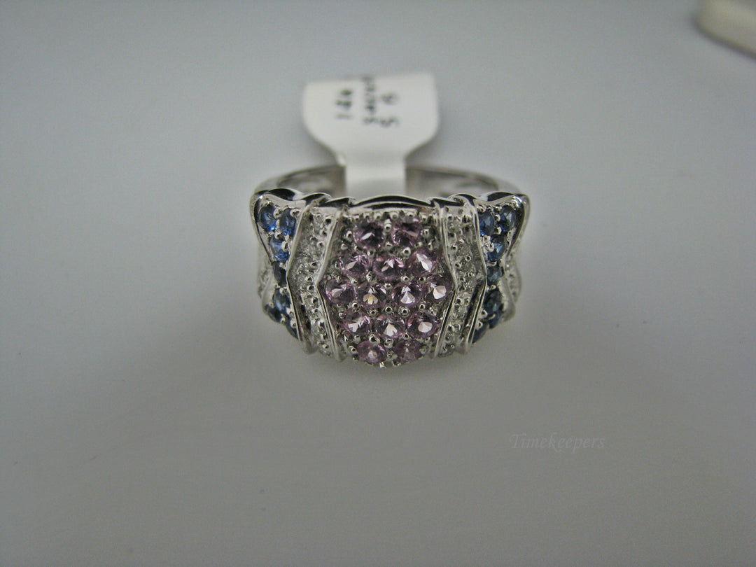 H213 Gorgeous Pink and Blue Sapphire Ring in 14k White Gold with Diamonds