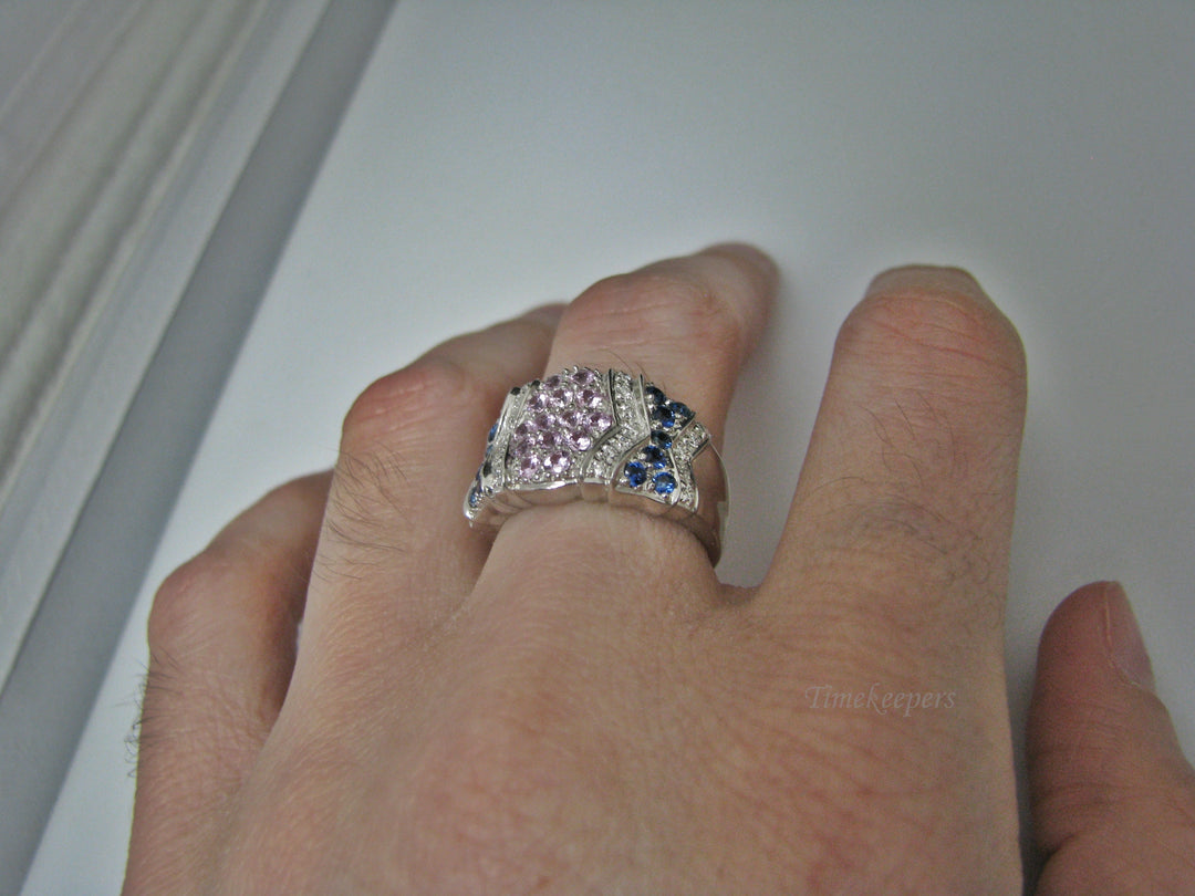 H213 Gorgeous Pink and Blue Sapphire Ring in 14k White Gold with Diamonds