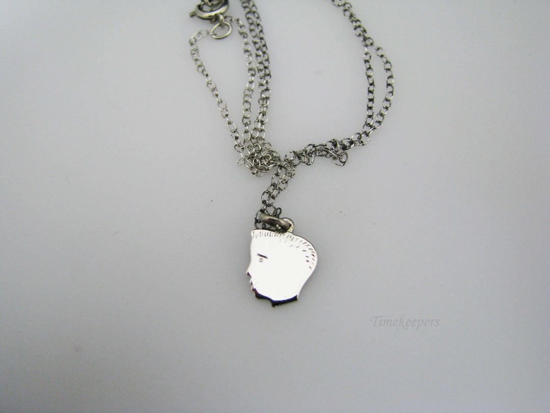 j111 Vintage Sterling Silver Silhouette Boy Head Pendant with Chain