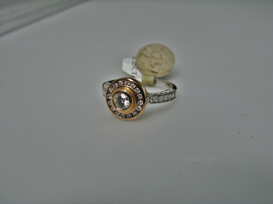 H227 Dazzling 14k Two Tone Engagement Ring Size 6.25 with Diamonds